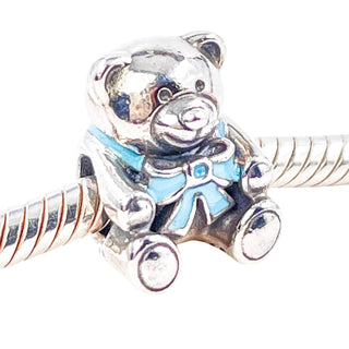 Pandora It's a Boy Sterling Silver Teddy Bear Charm With Blue Ribbon