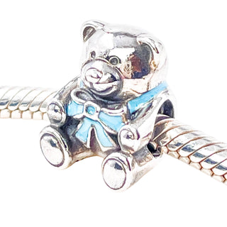 Pandora It's a Boy Sterling Silver Teddy Bear Charm With Blue Ribbon