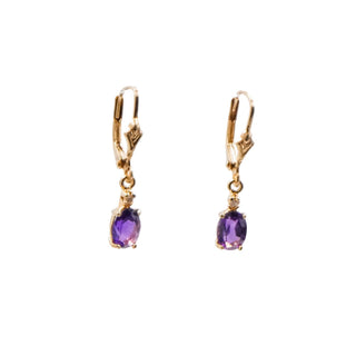 14K Yellow Gold 1 Inch Oval Amethyst Diamond Leverback Earrings 1.7 Carat