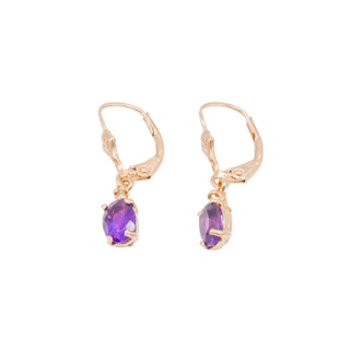 14K Yellow Gold 1 Inch Oval Amethyst Diamond Leverback Earrings 1.7 Carat