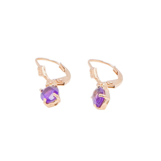 14K Yellow Gold 1 Inch Oval Amethyst Diamond Leverback Earrings 1.7 Carat