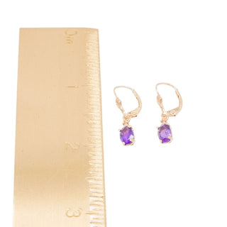 14K Yellow Gold 1 Inch Oval Amethyst Diamond Leverback Earrings 1.7 Carat