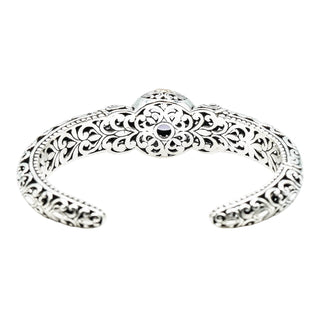 Amethyst Floral Filigree Sterling Silver 7.5-Inch Hinged Cuff Bracelet With 18K Gold Accents