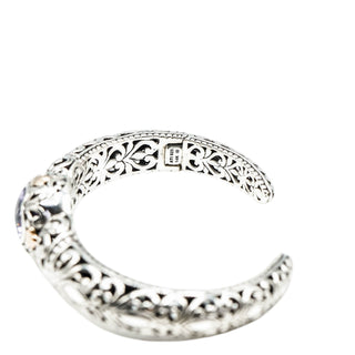 Amethyst Floral Filigree Sterling Silver 7.5-Inch Hinged Cuff Bracelet With 18K Gold Accents