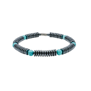 Hematite Turquoise Glass Beaded Bracelet Magnetic Clasp 7.9 Inches