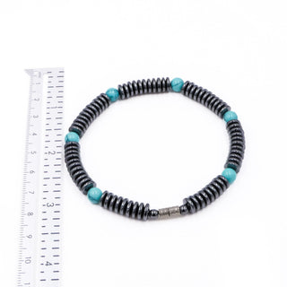 Hematite Turquoise Glass Beaded Bracelet Magnetic Clasp 7.9 Inches