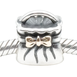 Pandora Sterling Silver Purse Charm with 14K Gold Bow Retired