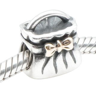 Pandora Sterling Silver Purse Charm with 14K Gold Bow Retired