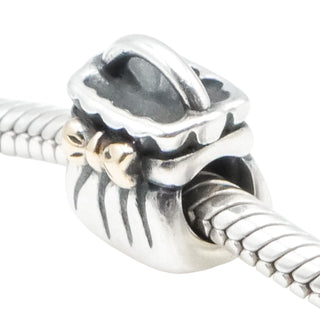 Pandora Sterling Silver Purse Charm with 14K Gold Bow Retired