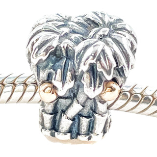 Pandora Retired Palm Tree Sterling Silver & 14K Gold Coconuts Charm