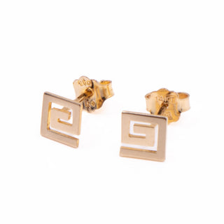 14K Yellow Gold 1/4 Inch Greek Key Geometric Stud Earrings