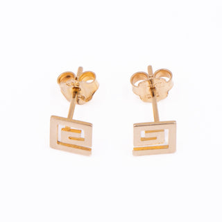 14K Yellow Gold 1/4 Inch Greek Key Geometric Stud Earrings