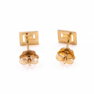 14K Yellow Gold 1/4 Inch Greek Key Geometric Stud Earrings