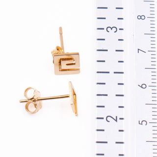 14K Yellow Gold 1/4 Inch Greek Key Geometric Stud Earrings