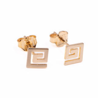 14K Yellow Gold 1/4 Inch Greek Key Geometric Stud Earrings