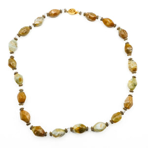 Vintage Beaded Earth Tone Agate Necklace With Gold Plated Clasp 26 Inches