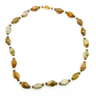 Vintage Beaded Earth Tone Agate Necklace With Gold Plated Clasp 26 Inches
