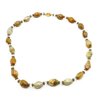 Vintage Beaded Earth Tone Agate Necklace With Gold Plated Clasp 26 Inches