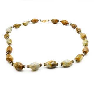 Vintage Beaded Earth Tone Agate Necklace With Gold Plated Clasp 26 Inches