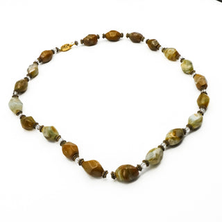 Vintage Beaded Earth Tone Agate Necklace With Gold Plated Clasp 26 Inches