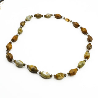 Vintage Beaded Earth Tone Agate Necklace With Gold Plated Clasp 26 Inches