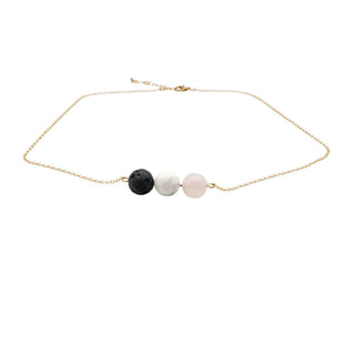 Diffuser Necklace Lava Stone Howlite Rose Quartz Gold Tone Adjustable Chain