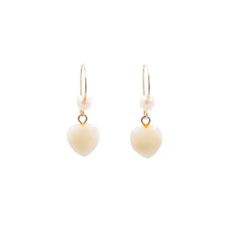 14K Yellow Gold Jade Heart Baroque Pearl 0.75 Inch Dangle Earrings