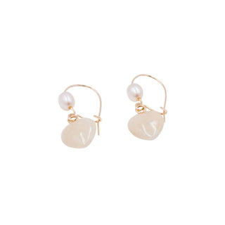 14K Yellow Gold Jade Heart Baroque Pearl 0.75 Inch Dangle Earrings