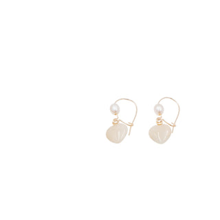 14K Yellow Gold Jade Heart Baroque Pearl 0.75 Inch Dangle Earrings