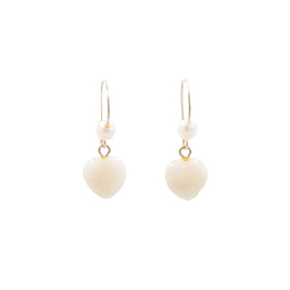 14K Yellow Gold Jade Heart Baroque Pearl 0.75 Inch Dangle Earrings