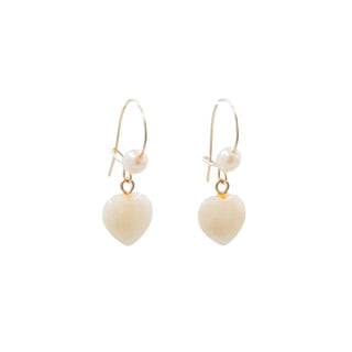 14K Yellow Gold Jade Heart Baroque Pearl 0.75 Inch Dangle Earrings