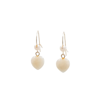 14K Yellow Gold Jade Heart Baroque Pearl 0.75 Inch Dangle Earrings