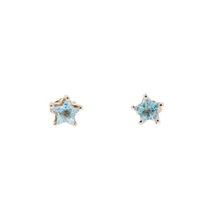 14K Yellow Gold 3 Carat Star Cut Blue Topaz Stud Earrings