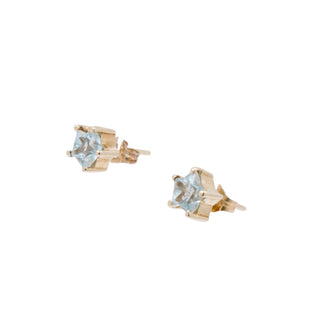 14K Yellow Gold 3 Carat Star Cut Blue Topaz Stud Earrings