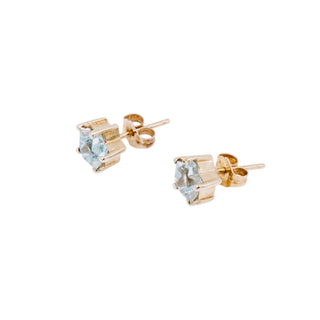 14K Yellow Gold 3 Carat Star Cut Blue Topaz Stud Earrings