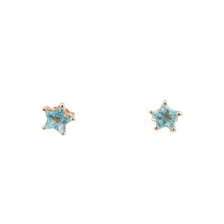 14K Yellow Gold 3 Carat Star Cut Blue Topaz Stud Earrings
