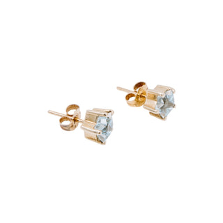 14K Yellow Gold 3 Carat Star Cut Blue Topaz Stud Earrings