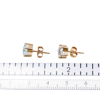 14K Yellow Gold 3 Carat Star Cut Blue Topaz Stud Earrings