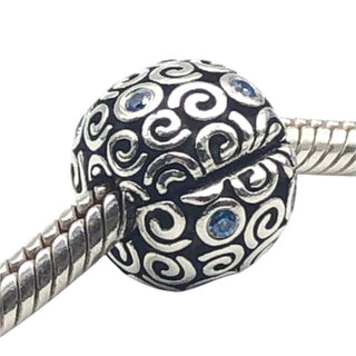 Pandora Abstract SWIRLS Blue Cubic Zirconia Sterling Silver Clip Charm