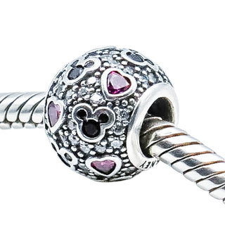 Pandora Disney Mickey & Hearts Sterling Silver CZ Charm Retired