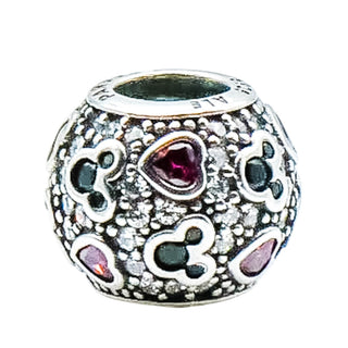 Pandora Disney Mickey & Hearts Sterling Silver CZ Charm Retired