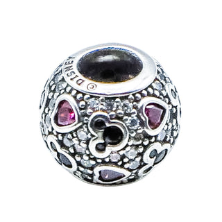 Pandora Disney Mickey & Hearts Sterling Silver CZ Charm Retired