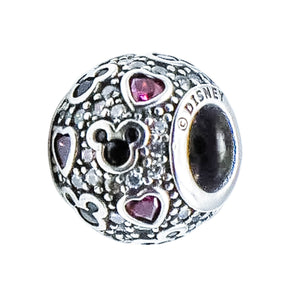 Pandora Disney Mickey & Hearts Sterling Silver CZ Charm Retired