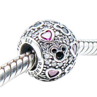 Pandora Disney Mickey & Hearts Sterling Silver CZ Charm Retired