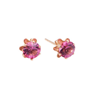 14K Yellow Gold 5mm Pink CZ Round Solitaire Stud Earrings