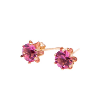 14K Yellow Gold 5mm Pink CZ Round Solitaire Stud Earrings