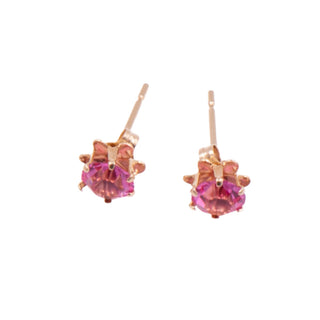 14K Yellow Gold 5mm Pink CZ Round Solitaire Stud Earrings