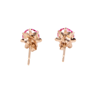 14K Yellow Gold 5mm Pink CZ Round Solitaire Stud Earrings