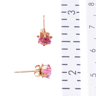 14K Yellow Gold 5mm Pink CZ Round Solitaire Stud Earrings