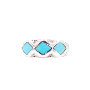 Handmade Sterling Silver Turquoise Blue Resin Inlay Southwestern Band Ring Size 5
